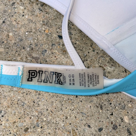 Blue strappy PINK bathing suit bikini top - Picture 5 of 5